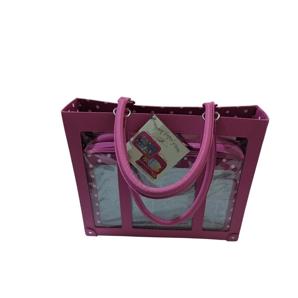 Scrap Paper Scissors Pink Polka Dot Craft Storage Tote and Carry Case Set